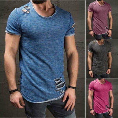 

Fashion Mens Casual Fit Short Sleeve Slim Muscle Bodybuilding T-shirt Tee Tops