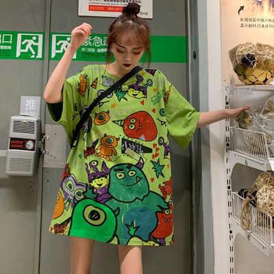 Fashion Personality Doodle Cartoon Print Large Size Top Sweet Style Round Neck Short-sleeved Womens Tee O-Neck Long Clothing
Fashion Personality Doodle Cartoon Print Large Size Top Sweet Style Round Neck Short-sleeved Womens Tee O-Neck Long Clothing