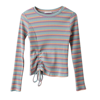 2019 Autumn Female Sexy Drawstring T-shirt O Neck Rainbow Striped Long Sleeve Slim Lady Tshirt
2019 Autumn Female Sexy Drawstring T-shirt O Neck Rainbow Striped Long Sleeve Slim Lady Tshirt