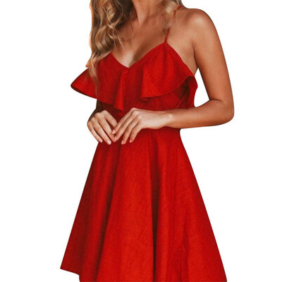 Fashion Women Summer Deep V Neck Spaghetti Strap Ruffled Mini Dress A-Line Dress Beach Dress
Fashion Women Summer Deep V Neck Spaghetti Strap Ruffled Mini Dress A-Line Dress Beach Dress