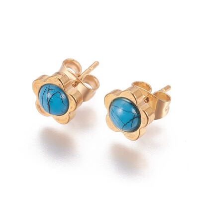 Golden Tone 304 Stainless Steel Stud Earrings with Plastic Imitation Turquoise Flower Blue 75x75x4mm Pin 07mm
Golden Tone 304 Stainless Steel Stud Earrings with Plastic Imitation Turquoise Flower Blue 75x75x4mm Pin 07mm