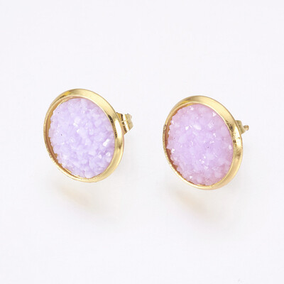 Resin Stud Earrings with Golden Tone 304 Stainless Steel Findings Flat Round Druzy Resin Lilac 14515mm Pin 07mm
Resin Stud Earrings with Golden Tone 304 Stainless Steel Findings Flat Round Druzy Resin Lilac 14515mm Pin 07mm