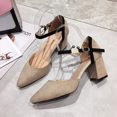 Spring Korean version of pointed thick with simple students Joker buckle small fresh high heels women
Spring Korean version of pointed thick with simple students Joker buckle small fresh high heels women