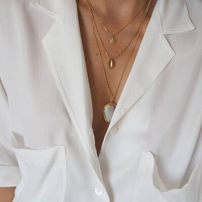 Bohemian Women Necklaces Starfish Shell Conch Pendant Clavicle Chain Multilayer Gold Long Necklace Set Beach Party Accessories
Bohemian Women Necklaces Starfish Shell Conch Pendant Clavicle Chain Multilayer Gold Long Necklace Set Beach Party Accessories