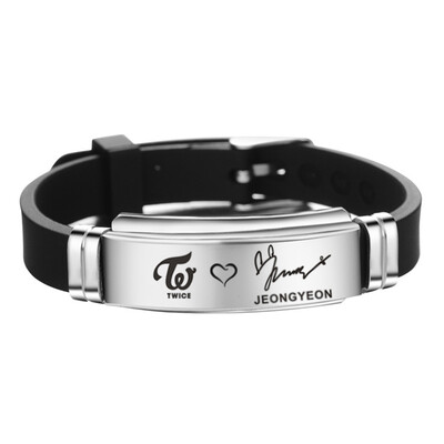 KPOP TWICE Signature Lettering Adjustment Strap Stainless Steel Silicone Bracelet Unisex Sports Bracelet Hot Gift for Fans
KPOP TWICE Signature Lettering Adjustment Strap Stainless Steel Silicone Bracelet Unisex Sports Bracelet Hot Gift for Fans