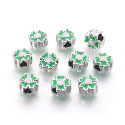 Alloy Enamel European Beads Large Hole Beads Clover Silver Green 125x125x9mm Hole 45mm
Alloy Enamel European Beads Large Hole Beads Clover Silver Green 125x125x9mm Hole 45mm
