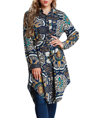 New Fashion Women Long Floral Print Shirt Blouse Turn-down Collar Long Sleeve Asymmetric Hem Shirt Dress Dark Blue
New Fashion Women Long Floral Print Shirt Blouse Turn-down Collar Long Sleeve Asymmetric Hem Shirt Dress Dark Blue