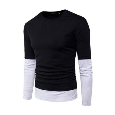 New Simple Body Fake Two Sleeves Shirts Mens Round Neck Patchwork Cotton Long Sleeve T Shirt For Men
New Simple Body Fake Two Sleeves Shirts Mens Round Neck Patchwork Cotton Long Sleeve T Shirt For Men