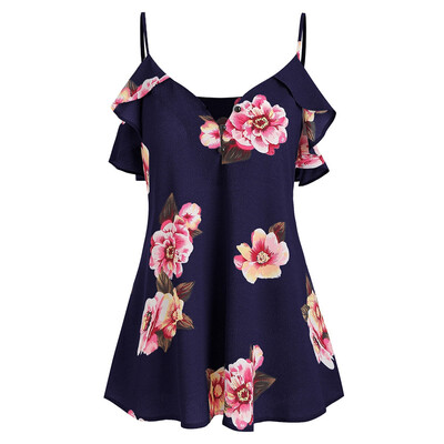Flower Print Ruffles Cami Top