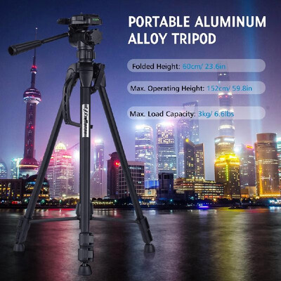 WF WT-3730 Portable Photography Tripod Stand Aluminum Alloy Max Load 3kg66lbs Max Height 152cm with 14 Inch Screw Quick Relea
WF WT-3730 Portable Photography Tripod Stand Aluminum Alloy Max Load 3kg66lbs Max Height 152cm with 14 Inch Screw Quick Relea