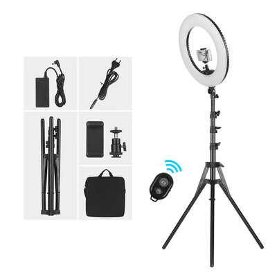 18 Inch Dimmable SMD LED Ring Light Kit 48W Stepless Brightess Adjustment 3200K-5600K Lighting Ringlight with Tripod Stand Carryin
18 Inch Dimmable SMD LED Ring Light Kit 48W Stepless Brightess Adjustment 3200K-5600K Lighting Ringlight with Tripod Stand Carryin