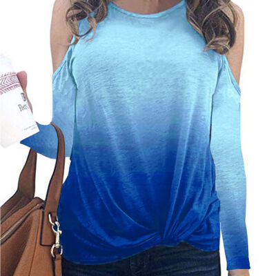 Women Autumn Fashion Casual All-match Loose Gradient Print Knit Decoration Long Sleeve Off-shoulder Slim T-shirt Top
Women Autumn Fashion Casual All-match Loose Gradient Print Knit Decoration Long Sleeve Off-shoulder Slim T-shirt Top