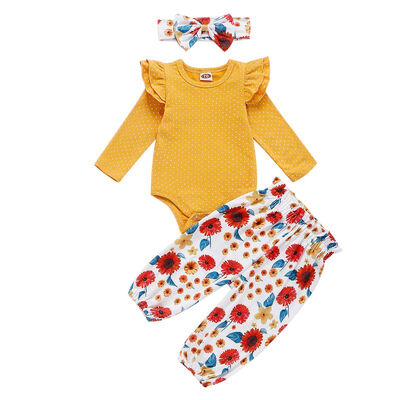 Babys Sets Three Piece Girls Fashion Yellow Long Sleeved Bodysuit Flowers Print Trousers Hair Band Spring And Autumn New
Babys Sets Three Piece Girls Fashion Yellow Long Sleeved Bodysuit Flowers Print Trousers Hair Band Spring And Autumn New