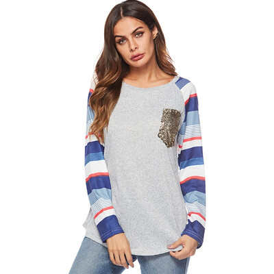Women Patchwork Striped T Shirts O Neck Tees With Pocket Female Casual Tops Long Sleeve Autumn Femme Ladies Clothes -2XL
Women Patchwork Striped T Shirts O Neck Tees With Pocket Female Casual Tops Long Sleeve Autumn Femme Ladies Clothes -2XL