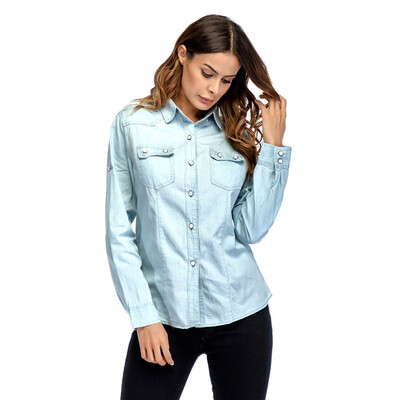 New Feamle Casual Denim Shirt Fashion Long Sleeve Shirts Turn-down Collar Women Clothing 2 Colors
New Feamle Casual Denim Shirt Fashion Long Sleeve Shirts Turn-down Collar Women Clothing 2 Colors