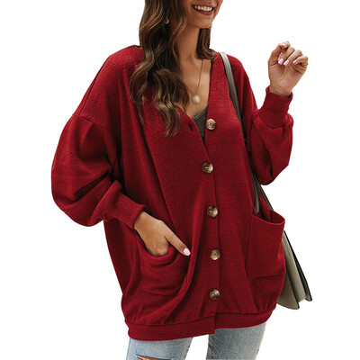 Jackets Womens Cardigan V-neck casual autumn&winter new 2019 solid color long-sleeved warm jacket sweater 
Jackets Womens Cardigan V-neck casual autumn&winter new 2019 solid color long-sleeved warm jacket sweater