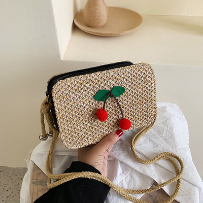 Tailored Female Cherry Small Square Bag Fashion Shoulder Bag Straw Diagonal Cross Bag
Tailored Female Cherry Small Square Bag Fashion Shoulder Bag Straw Diagonal Cross Bag