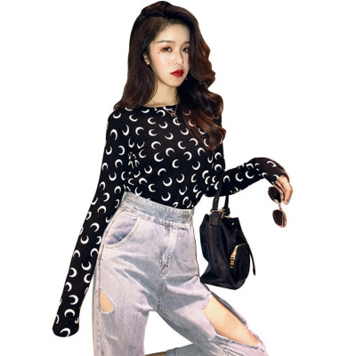 Women Long Sleeve T-Shirt Fashion O-Neck Moon Print Skinny Top Ladies Spring Autumn Bottoming T-Shirt for Streetwear
Women Long Sleeve T-Shirt Fashion O-Neck Moon Print Skinny Top Ladies Spring Autumn Bottoming T-Shirt for Streetwear