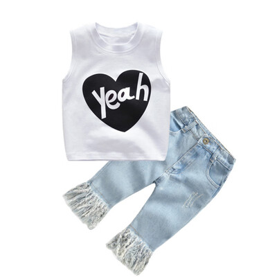 Children Suit Girls Summer Letter Print Round Collar Sleeveless Vest Jeans Tassels Pants 2pcs Suit 1-5Y Toddler Girls Clothes
Children Suit Girls Summer Letter Print Round Collar Sleeveless Vest Jeans Tassels Pants 2pcs Suit 1-5Y Toddler Girls Clothes