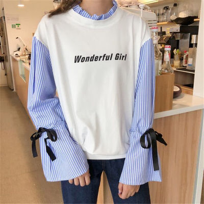 Women 2018 Autumn Winter Sweatshirt Striped Long Flare Sleeve Sweatshirt "Wonderful Girl"Printed Ruffled Collar Pullovers Tops
Women 2018 Autumn Winter Sweatshirt Striped Long Flare Sleeve Sweatshirt "Wonderful Girl"Printed Ruffled Collar Pullovers Tops