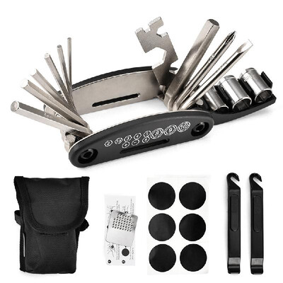 Bicycle Repair Tool Kit 16 in 1 Multifunction Bike Fix Tools with Portable Bag Two Tire Lever Bike Repair Tool
Bicycle Repair Tool Kit 16 in 1 Multifunction Bike Fix Tools with Portable Bag Two Tire Lever Bike Repair Tool
