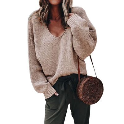Women Casual Knitted V-Neck Loose Sweater Long Sleeve Pullovers Solid Color New Autumn Winter Fashion Womens Warm Tops
Women Casual Knitted V-Neck Loose Sweater Long Sleeve Pullovers Solid Color New Autumn Winter Fashion Womens Warm Tops