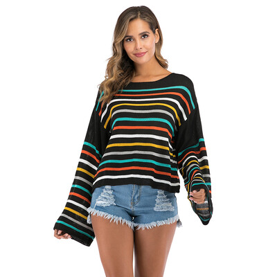Women Striped Sweater Ladies Long Flare Sleeve O-Neck Casual Thin Top 2019 Fashion Spring Autumn Pullovers Sweater
Women Striped Sweater Ladies Long Flare Sleeve O-Neck Casual Thin Top 2019 Fashion Spring Autumn Pullovers Sweater