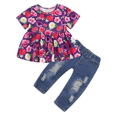 Pullover Floral Summer Baby Toddler Girl Short Sleeve Floral Print T-shirt Blouse Tops Denim Trousers Pants Casual Outfits
Pullover Floral Summer Baby Toddler Girl Short Sleeve Floral Print T-shirt Blouse Tops Denim Trousers Pants Casual Outfits