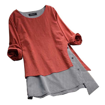 Female Fake Two Pieces Blusa Women Spring Plaid Patchwork Blouse O Neck Long Sleeve Shirt Casual Plus Size 3XL Cotton Femme Tops
Female Fake Two Pieces Blusa Women Spring Plaid Patchwork Blouse O Neck Long Sleeve Shirt Casual Plus Size 3XL Cotton Femme Tops