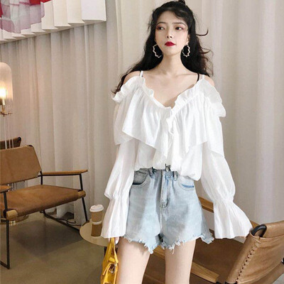 Ruffled Shirt Womens Long Sleeve Off Shoulder V-Neck Fashion Sexy Sweet Style Wear Comfortable Breathable White
Ruffled Shirt Womens Long Sleeve Off Shoulder V-Neck Fashion Sexy Sweet Style Wear Comfortable Breathable White