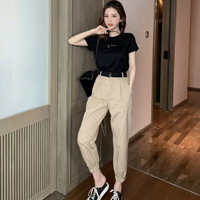 T-Shirt Casual Slim Solid Color Waist Harem Pants Two-Piece Summer Fashion New Simple And Comfortable
T-Shirt Casual Slim Solid Color Waist Harem Pants Two-Piece Summer Fashion New Simple And Comfortable