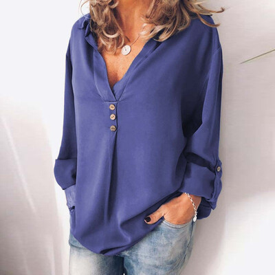 Plus Size Women Blouses Autumn Fashion Solid Color Casual V-neck Pleated Button Long Sleeve Loose Chiffon Shirt Clothes
Plus Size Women Blouses Autumn Fashion Solid Color Casual V-neck Pleated Button Long Sleeve Loose Chiffon Shirt Clothes
