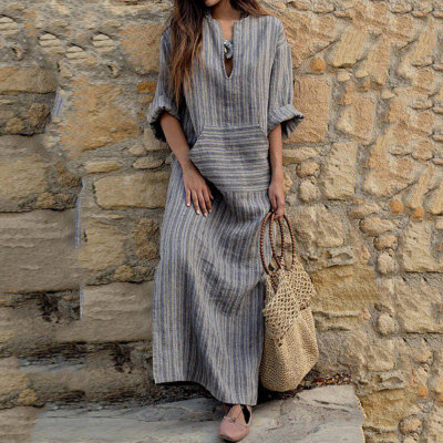 Women Striped Dress Sexy V-Neck Long Sleeve Maxi Long Dresses Vintage Casual Loose Dress Vestidos Big Size
Women Striped Dress Sexy V-Neck Long Sleeve Maxi Long Dresses Vintage Casual Loose Dress Vestidos Big Size