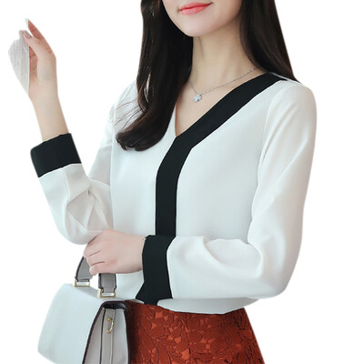 Spring Fashion Women Chiffon Shirt V-Collar Long Sleeve Female Top Contrast Color Office Lady Blouse
Spring Fashion Women Chiffon Shirt V-Collar Long Sleeve Female Top Contrast Color Office Lady Blouse