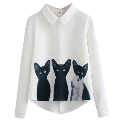 Casual Women Girls Korean Style Long Sleeve White Blouse Three Cats Printing Pullover Turn-down Collar Tops
Casual Women Girls Korean Style Long Sleeve White Blouse Three Cats Printing Pullover Turn-down Collar Tops