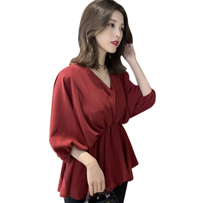Women Spring V-neck Elegant Blouses Lantern Sleeve Elastic Waist Blouses Shirts Office Lady Solid Color Female Chiffon Blusa
Women Spring V-neck Elegant Blouses Lantern Sleeve Elastic Waist Blouses Shirts Office Lady Solid Color Female Chiffon Blusa