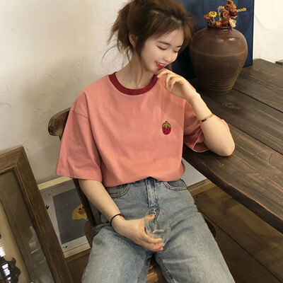 Women Round Neck Cartoon Strawberry Print Tshirt Camisetas Verano Mujer 2019 New Female Summer Short Sleeve T-Shirt 
Women Round Neck Cartoon Strawberry Print Tshirt Camisetas Verano Mujer 2019 New Female Summer Short Sleeve T-Shirt