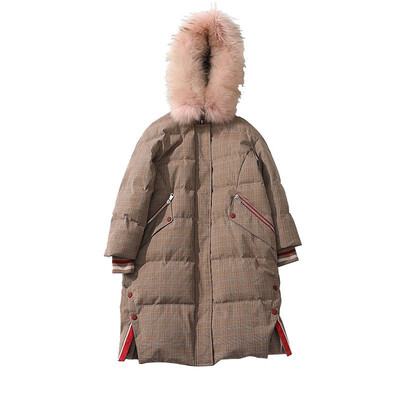Fine plaid large fur collar down jacket female long section thick winter coat 90279
Fine plaid large fur collar down jacket female long section thick winter coat 90279