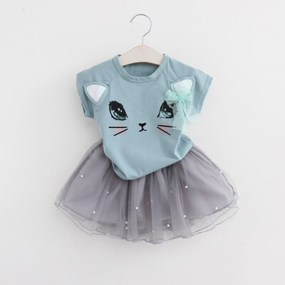 Girls Sweet Cute Clothing Sets Summer Fashion Style Cartoon Kitten Printed T-ShirtsNet Veil Dress 2Pcs Girls Clothes Sets
Girls Sweet Cute Clothing Sets Summer Fashion Style Cartoon Kitten Printed T-ShirtsNet Veil Dress 2Pcs Girls Clothes Sets