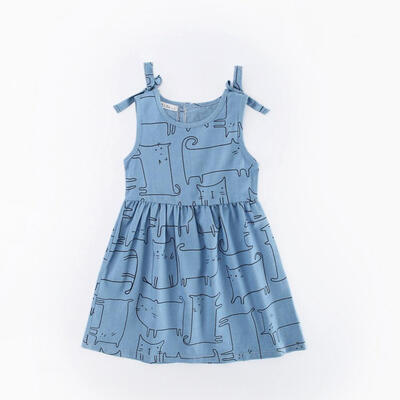 Cute Cartoon Cat Print Denim Cotton Dress Bowknot Strap Summer Sleeveless Dress Casual Sundress
Cute Cartoon Cat Print Denim Cotton Dress Bowknot Strap Summer Sleeveless Dress Casual Sundress