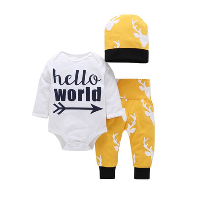 Spring Autumn Casual Fashion Baby Letter Printing Bodysuit And Trousers And Hat Kids Three-piece Outfit Set New
Spring Autumn Casual Fashion Baby Letter Printing Bodysuit And Trousers And Hat Kids Three-piece Outfit Set New