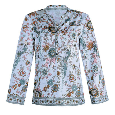 Women Vintage Ethnic Peacock Bird Floral Print Shirt O-Neck Buttons Fashion Women Long Sleeve Autumn Blouse Loose Tops
Women Vintage Ethnic Peacock Bird Floral Print Shirt O-Neck Buttons Fashion Women Long Sleeve Autumn Blouse Loose Tops
