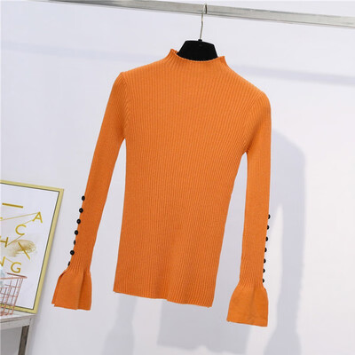 Women Sweater Solid Color Korean Slim Bell Sleeved Half High Collar Pullover Slim Winter Bottom Knit Autumn Button Sleeve Jumper
Women Sweater Solid Color Korean Slim Bell Sleeved Half High Collar Pullover Slim Winter Bottom Knit Autumn Button Sleeve Jumper