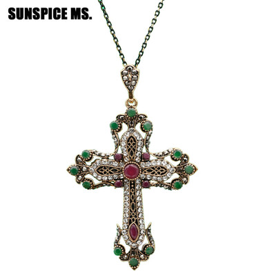 Fashion Ethnic Religious Jewelry Flower Cross Necklace Antique Gold Color Resin Women Sacred Spiritual Symbol Pendant Necklace
Fashion Ethnic Religious Jewelry Flower Cross Necklace Antique Gold Color Resin Women Sacred Spiritual Symbol Pendant Necklace