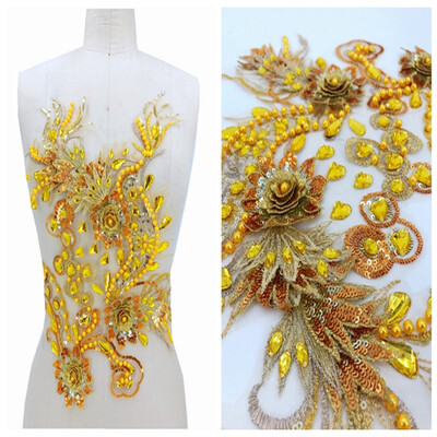 Three-dimensional flower golden lace applique with bead rhinestones trimming patches 4227cm for dress accessory
Three-dimensional flower golden lace applique with bead rhinestones trimming patches 4227cm for dress accessory