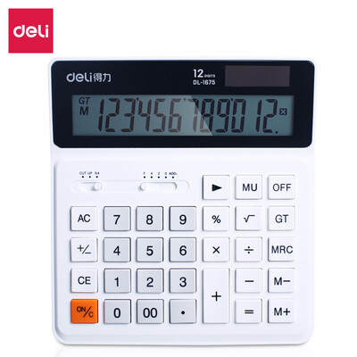 Deli deli dual power desktop calculator 12-digit widescreen financial calculator white 1675
Deli deli dual power desktop calculator 12-digit widescreen financial calculator white 1675