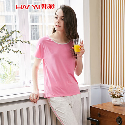 Han Cai HACAI pajamas womens thin short-sleeved trousers modal cotton solid color simple home service suit orange powder 175100
Han Cai HACAI pajamas womens thin short-sleeved trousers modal cotton solid color simple home service suit orange powder 175100