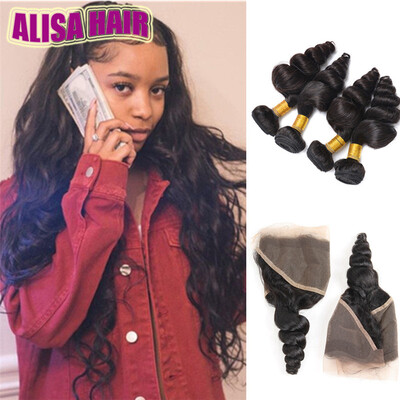 8A Brazilian Loose Wave Human Hair 4 Bundles With Frontal Brazilian Virgin Hair Bundles Loose Curly Weave Hair Bundles with Lace F
8A Brazilian Loose Wave Human Hair 4 Bundles With Frontal Brazilian Virgin Hair Bundles Loose Curly Weave Hair Bundles with Lace F