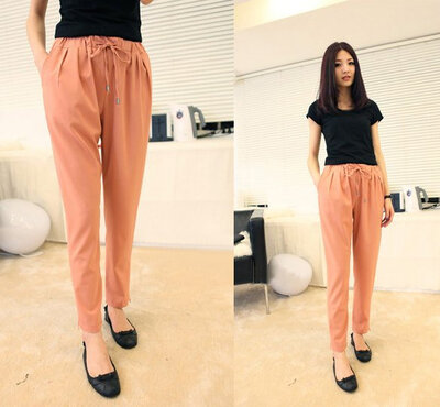 Women Casual Pants Solid Color Elastic Drawstring Waist Full length Chiffon Harem Pants
Women Casual Pants Solid Color Elastic Drawstring Waist Full length Chiffon Harem Pants