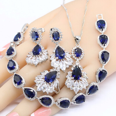 2018 New Women 925 Silver Jewelry Sets Dark Blue Sapphire Necklace Pendant Bracelets Earrings Rings
2018 New Women 925 Silver Jewelry Sets Dark Blue Sapphire Necklace Pendant Bracelets Earrings Rings
